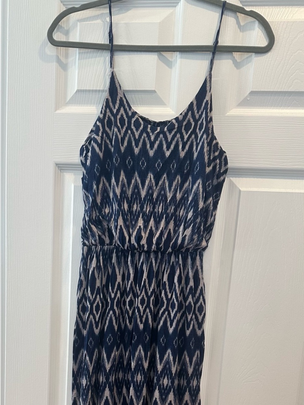 Lush Navy and White Geometric Sleeveless Maxi Dress